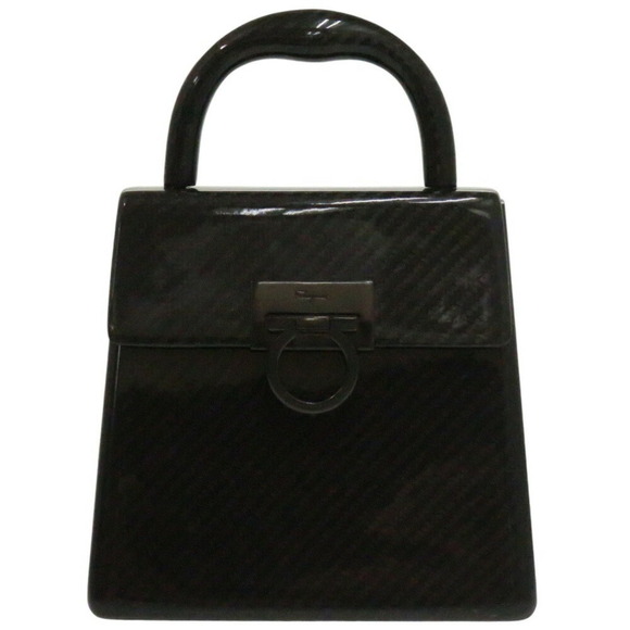 SALVATORE FERRAGAMO Gancini DO-21 9746 Carbon Black Handbag - Picture 1 of 9